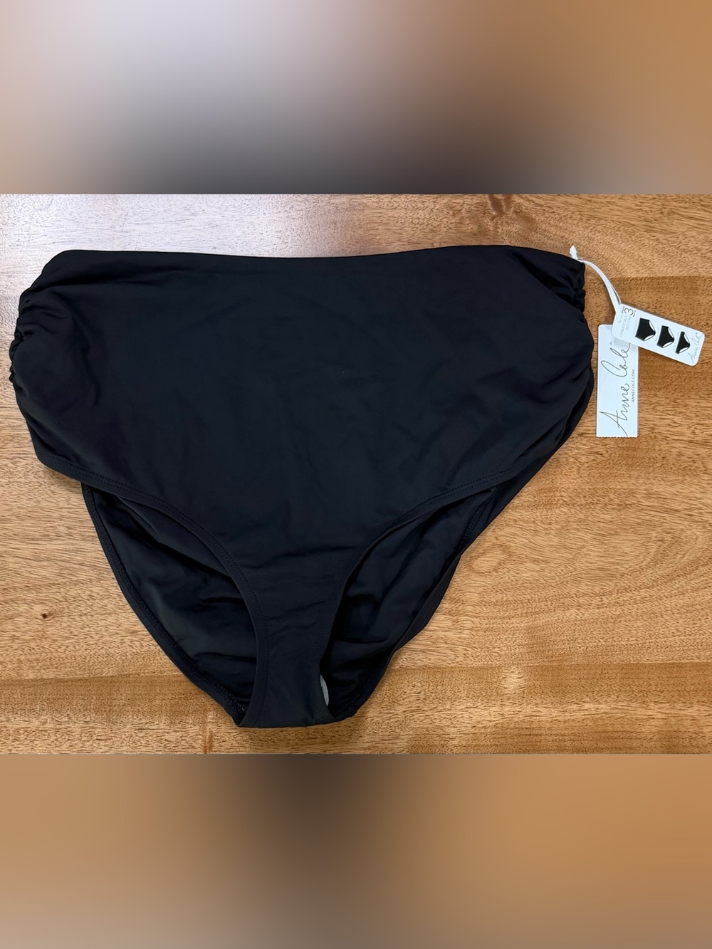 Anne Cole - Women’s High Waist & Fold Over Shirred Bikini Bottom | Black | XL